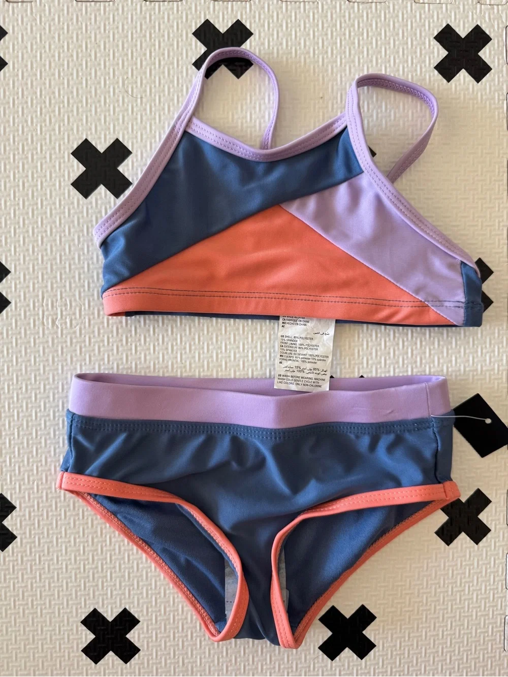 Ideology Toddler Girls' Colorblock Bikini Lavender, Blue & Coral size 3T NWT